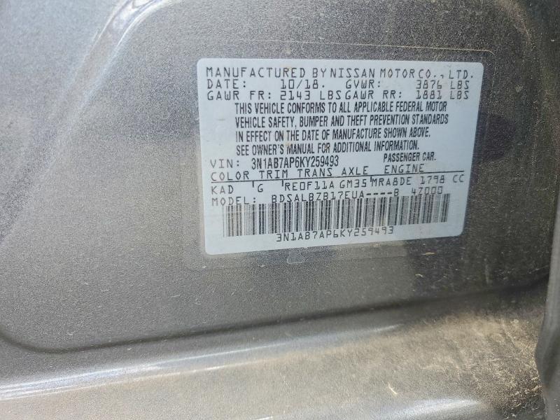 Продажа на аукционе авто 2019 Nissan Sentra, vin: 3N1AB7AP6KY259493, номер лота: 54979016