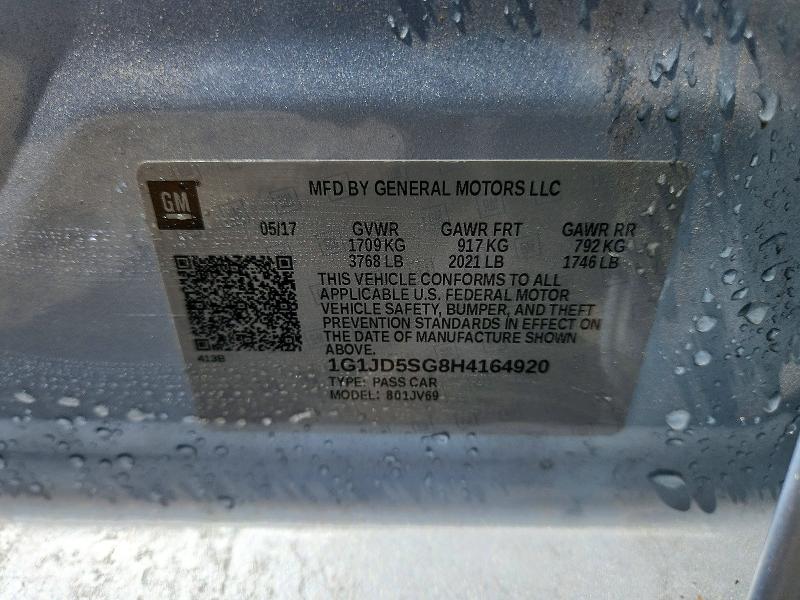 2017 Chevrolet Sonic მანქანა იყიდება აუქციონზე, vin: 1G1JD5SG8H4164920, აუქციონის ნომერი: 53084356