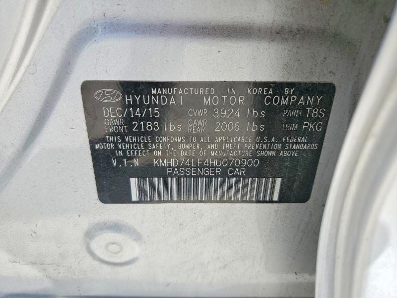2017 Hyundai Elantra მანქანა იყიდება აუქციონზე, vin: KMHD74LF4HU070900, აუქციონის ნომერი: 53399266