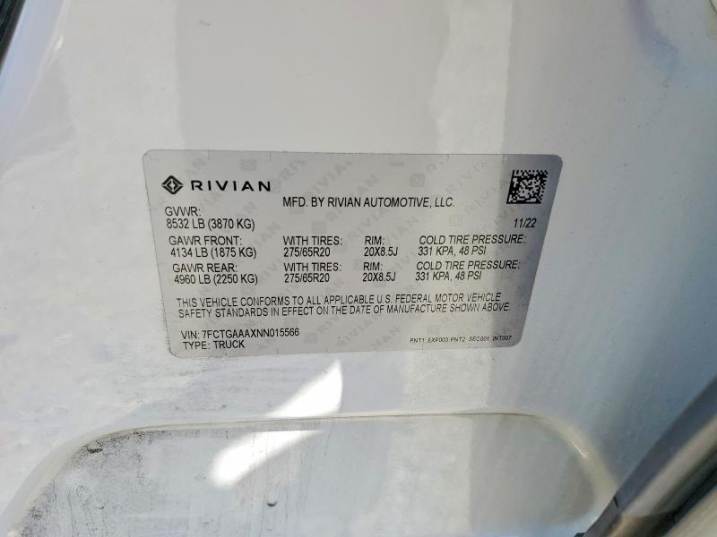 Продаж на аукціоні авто 2022 Rivian R1t, vin: 7FCTGAAAXNN015566, номер лоту: 53999886