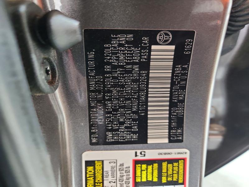53564106 :رقم المزاد ، 4T1C11AK8LU932648 vin ، 2020 Toyota Camry مزاد بيع