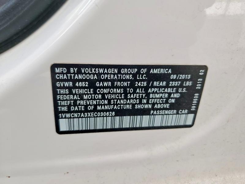 54726486 :رقم المزاد ، 1VWCN7A3XEC030626 vin ، 2014 Volkswagen Passat مزاد بيع