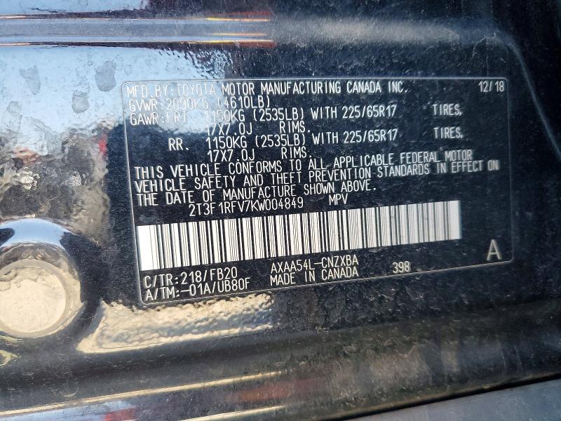 53291576 :رقم المزاد ، 2T3F1RFV7KW004849 vin ، 2019 Toyota Rav4 مزاد بيع