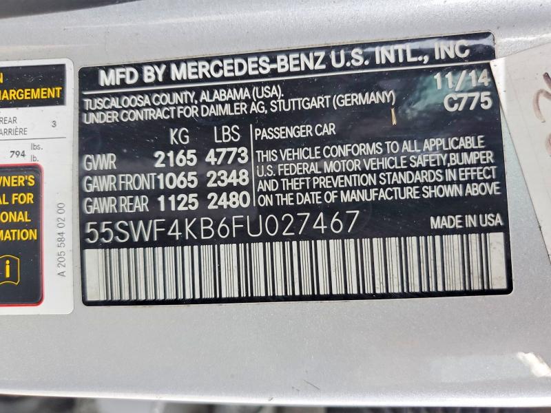Продаж на аукціоні авто 2015 Mercedes-benz C, vin: 55SWF4KB6FU027467, номер лоту: 53899286