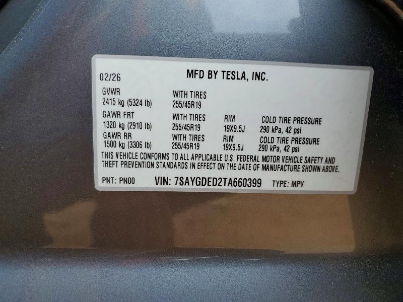 52313686 :رقم المزاد ، 7SAYGDED2TA660399 vin ، 2026 Tesla Model Y مزاد بيع