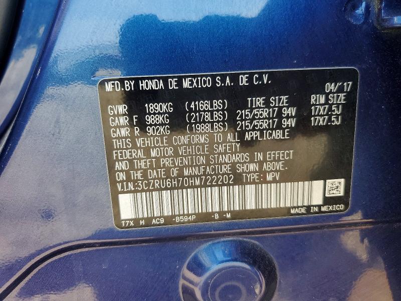 Aukcja sprzedaży 2017 Honda Hr-v, vin: 3CZRU6H70HM722202, numer aukcji: 54918886