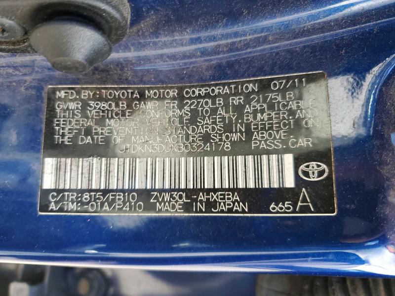 2011 Toyota Prius მანქანა იყიდება აუქციონზე, vin: JTDKN3DUXB0324178, აუქციონის ნომერი: 55026946