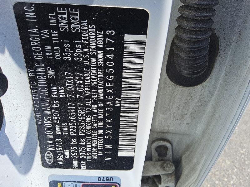 2014 Kia Sorento მანქანა იყიდება აუქციონზე, vin: 5XYKT3A6XEG504173, აუქციონის ნომერი: 55178806