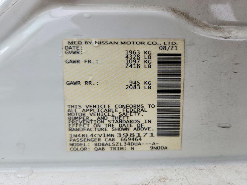 Aukcja sprzedaży 2021 Nissan Altima, vin: 1N4BL4CV1MN398171, numer aukcji: 52234046