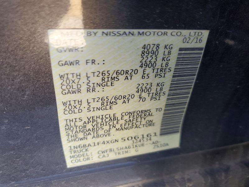52371726 :رقم المزاد ، 1N6BA1F4XGN506161 vin ، 2016 Nissan Titan Xd مزاد بيع