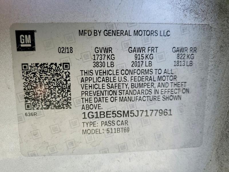 Продаж на аукціоні авто 2018 Chevrolet Cruze, vin: 1G1BE5SM5J7177961, номер лоту: 54301916
