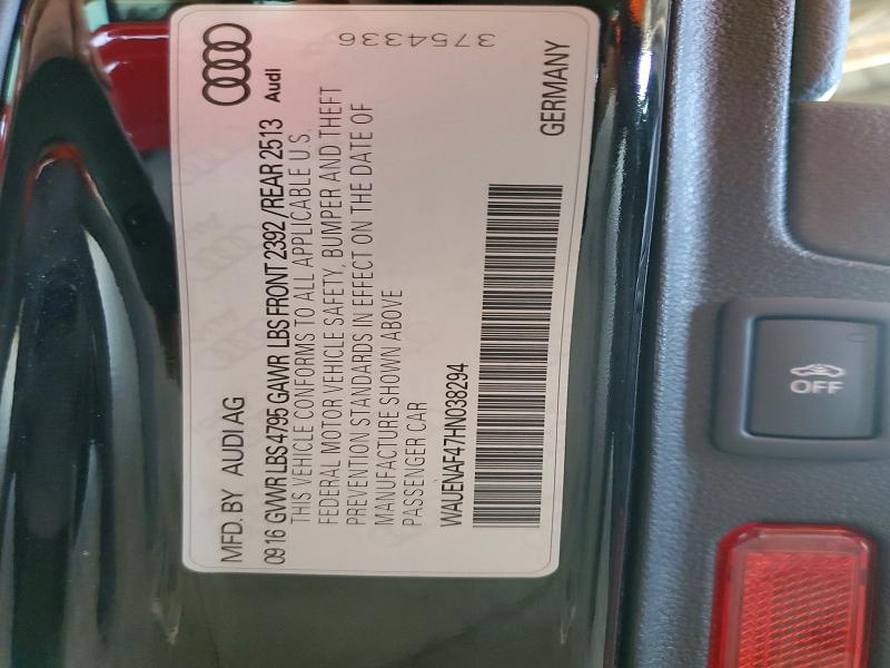 52768276 :رقم المزاد ، WAUENAF47HN038294 vin ، 2017 Audi A4 مزاد بيع