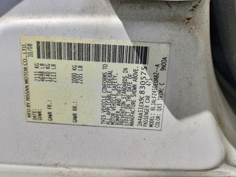 2009 Nissan Maxima მანქანა იყიდება აუქციონზე, vin: 1N4AA51EX9C830575, აუქციონის ნომერი: 52583246