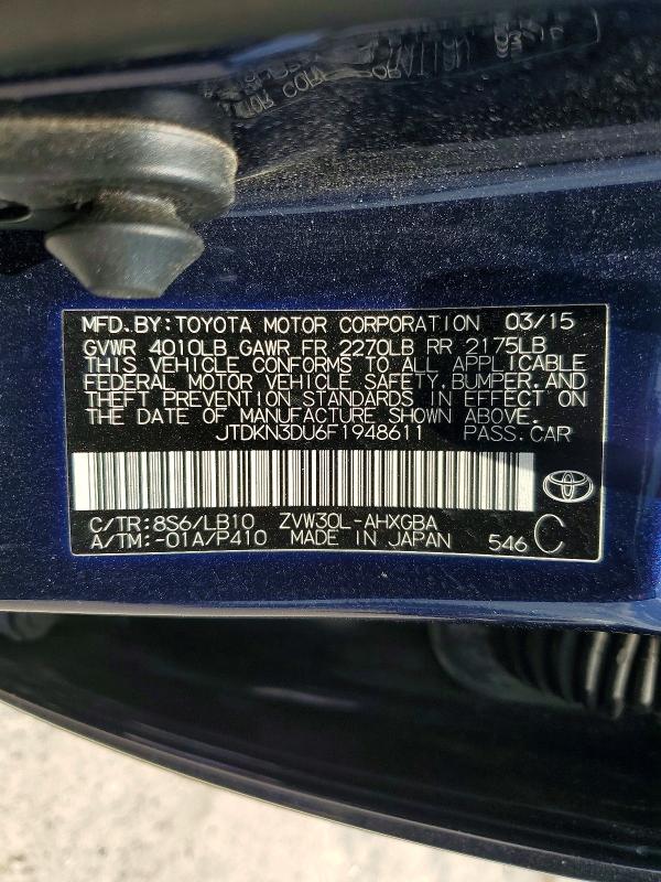 Aukcja sprzedaży 2015 Toyota Prius, vin: JTDKN3DU6F1948611, numer aukcji: 52824986