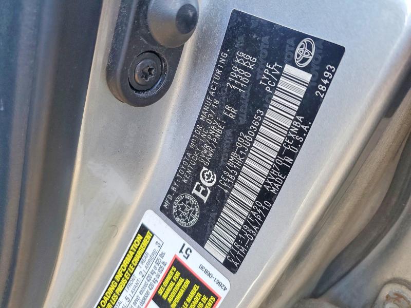 53121106 :رقم المزاد ، 4T1B31HK1JU003653 vin ، 2018 Toyota Camry مزاد بيع