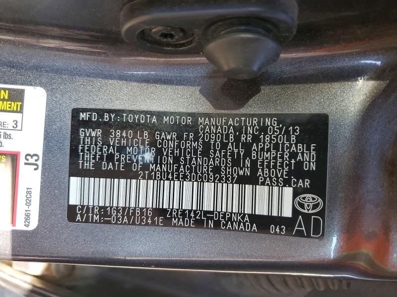 Продажа на аукционе авто 2013 Toyota Corolla, vin: 2T1BU4EE3DC092337, номер лота: 54152236