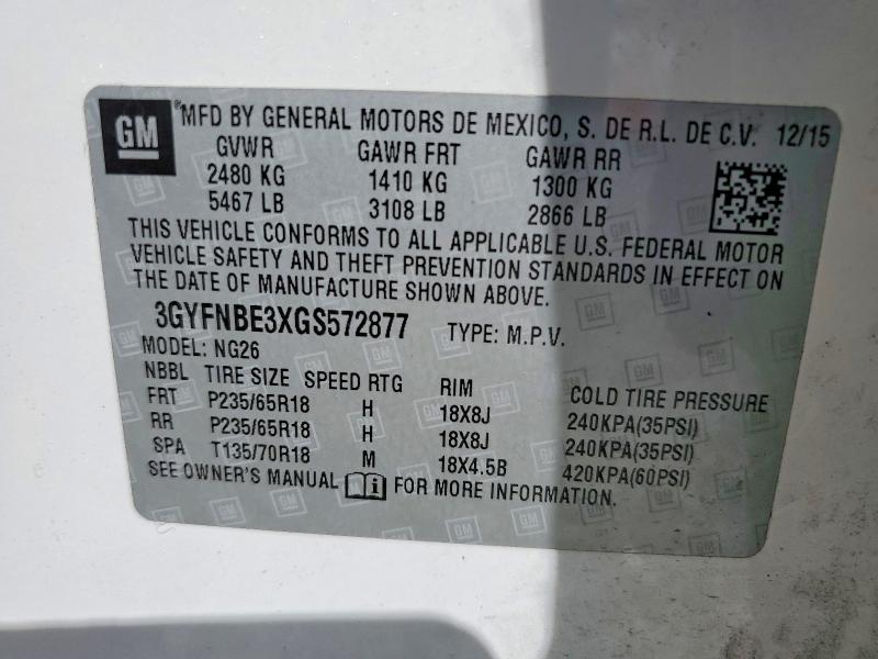 Aukcja sprzedaży 2016 Cadillac Srx, vin: 3GYFNBE3XGS572877, numer aukcji: 52519896