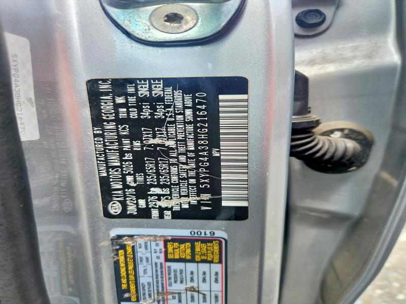 53224346 :رقم المزاد ، 5XYPG4A38HG216470 vin ، 2017 Kia Sorento مزاد بيع