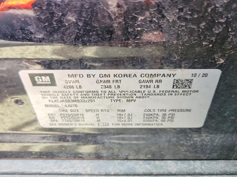 54881056 :رقم المزاد ، KL4CJASB3MB332291 vin ، 2021 Buick Encore مزاد بيع