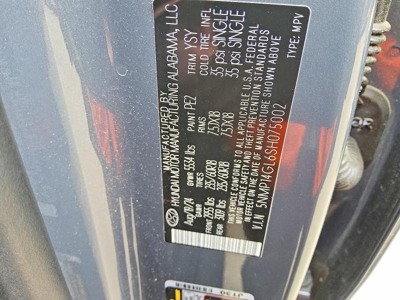 2025 Hyundai Santa Fe მანქანა იყიდება აუქციონზე, vin: 5NMP14GL6SH075002, აუქციონის ნომერი: 52891696