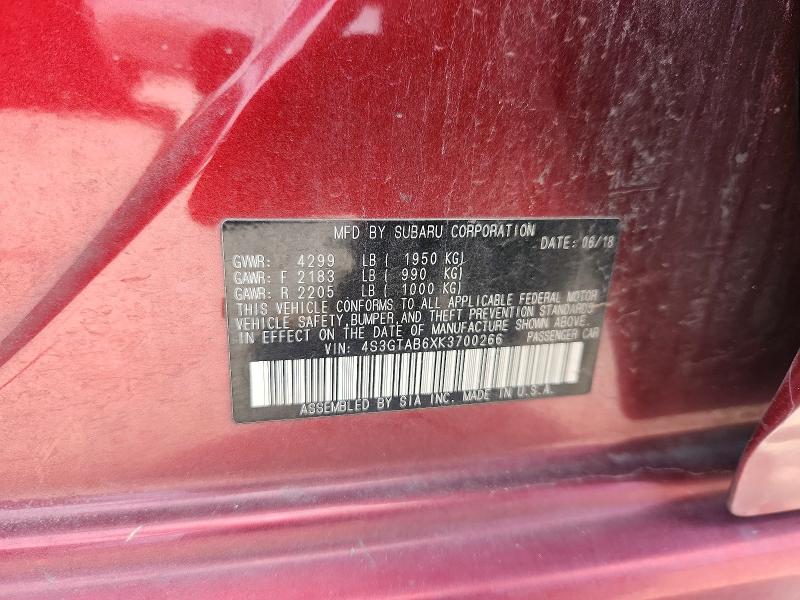 Продажа на аукционе авто 2019 Subaru Impreza, vin: 4S3GTAB6XK3700266, номер лота: 52463786
