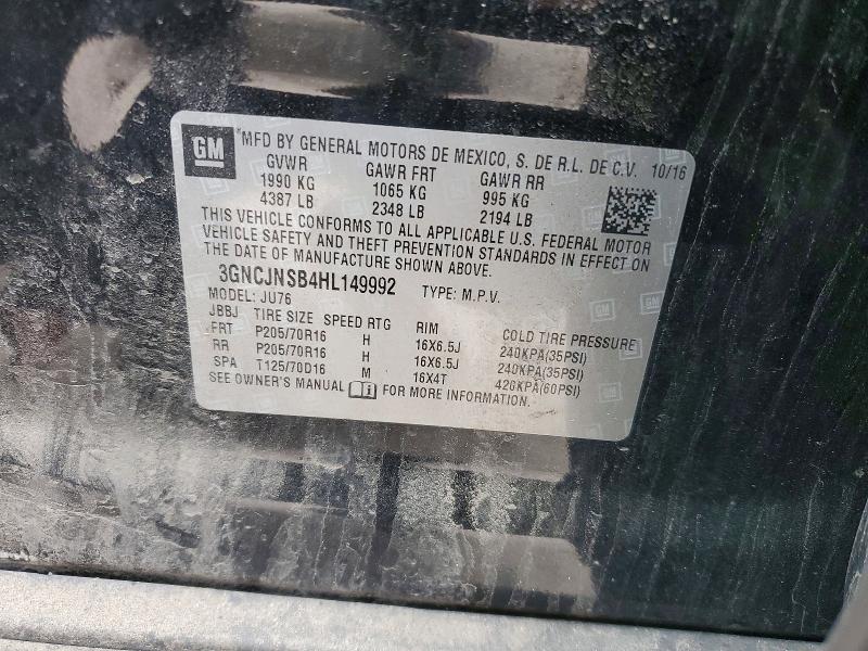 Продаж на аукціоні авто 2017 Chev Trax, vin: 3GNCJNSB4HL149992, номер лоту: 53113816