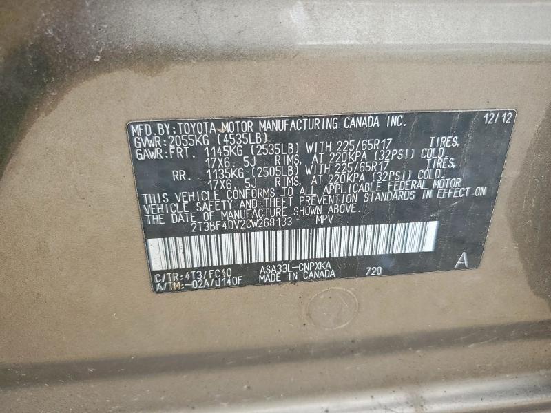 51415606 :رقم المزاد ، 2T3BF4DV2CW268133 vin ، 2012 Toyota Rav4 مزاد بيع