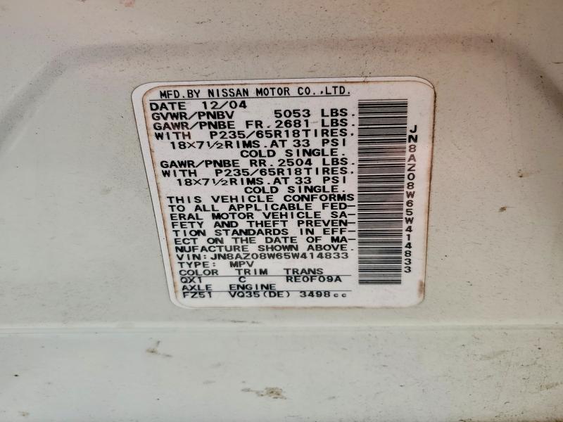 Aukcja sprzedaży 2005 Nissan Murano, vin: JN8AZ08W65W414833, numer aukcji: 52744426