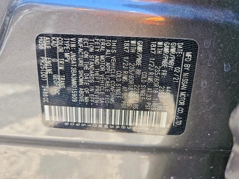 2021 Nissan Rogue მანქანა იყიდება აუქციონზე, vin: JN8AT3BA3MW015909, აუქციონის ნომერი: 52253976