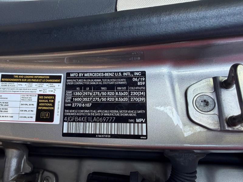 55282696 :رقم المزاد ، 4JGFB4KE1LA069777 vin ، 2020 Mercedes-benz Gle مزاد بيع