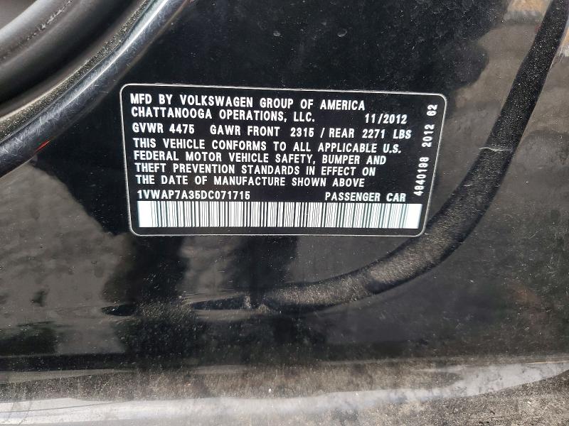 Aukcja sprzedaży 2013 Volkswagen Passat, vin: 1VWAP7A35DC071715, numer aukcji: 52419026