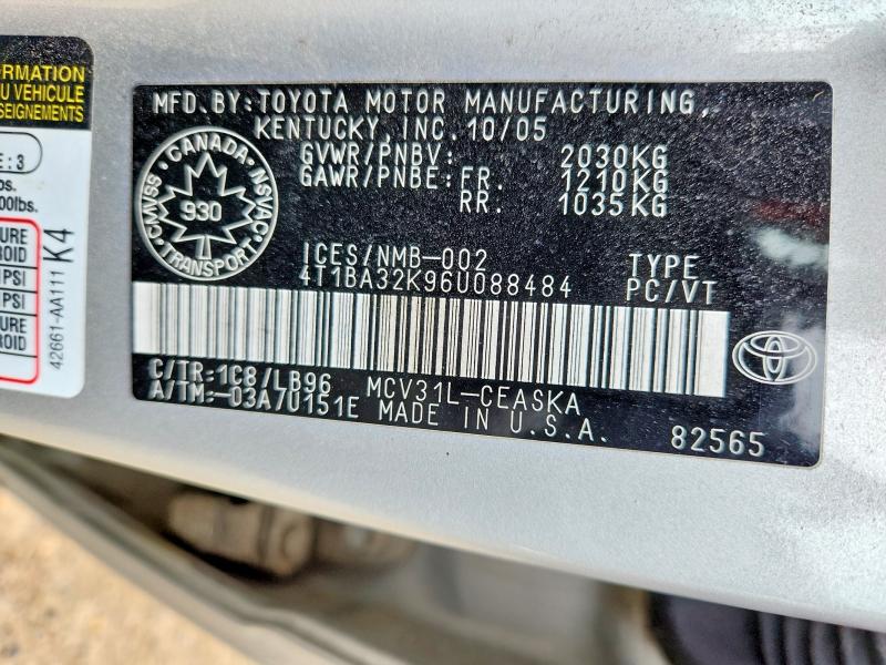 53808036 :رقم المزاد ، 4T1BA32K96U088484 vin ، 2006 Toyota Camry مزاد بيع