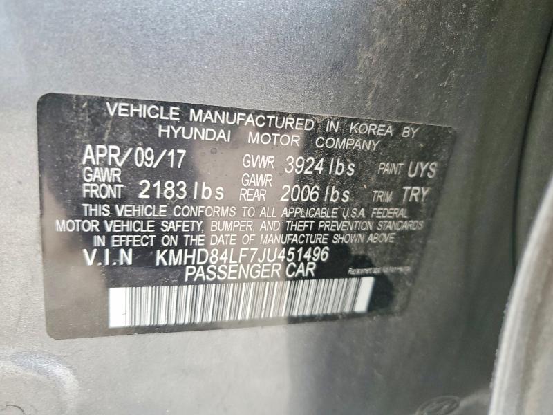 2018 Hyundai Elantra მანქანა იყიდება აუქციონზე, vin: KMHD84LF7JU451496, აუქციონის ნომერი: 53024616