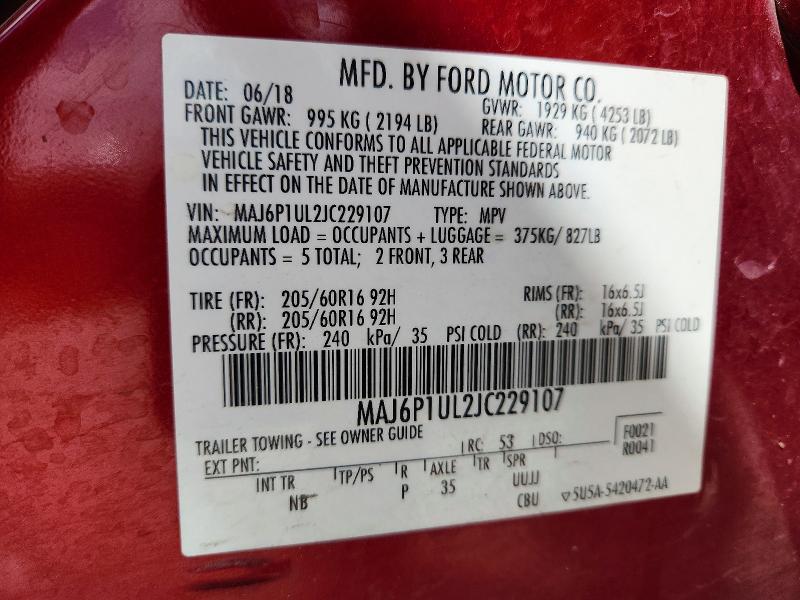 Aukcja sprzedaży 2018 Ford Ecosport, vin: MAJ6P1UL2JC229107, numer aukcji: 52567956