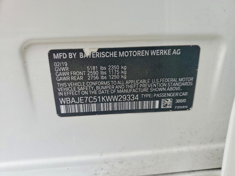 51432716 :رقم المزاد ، WBAJE7C51KWW29334 vin ، 2019 Bmw 540 مزاد بيع