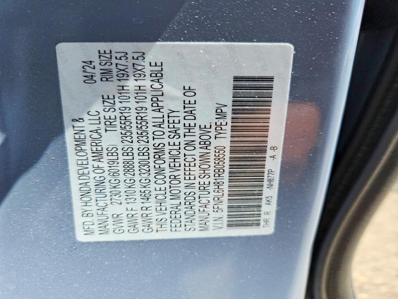 2024 Honda Odyssey მანქანა იყიდება აუქციონზე, vin: 5FNRL6H81RB058550, აუქციონის ნომერი: 53889446