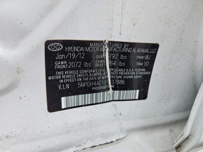 2012 Hyundai Elantra მანქანა იყიდება აუქციონზე, vin: 5NPDH4AE1CH137886, აუქციონის ნომერი: 54234676