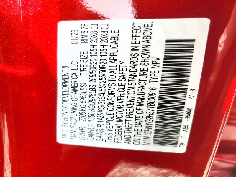 Aukcja sprzedaży 2026 Honda Pilot, vin: 5FNYG2H37TB000916, numer aukcji: 52410186