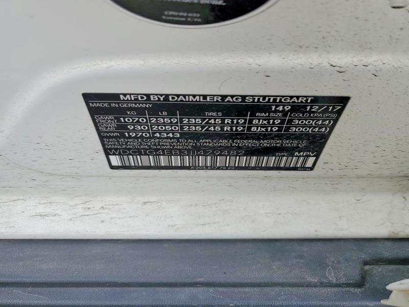 52124066 :رقم المزاد ، WDCTG4EB3JJ479482 vin ، 2018 Mercedes-benz Gla مزاد بيع