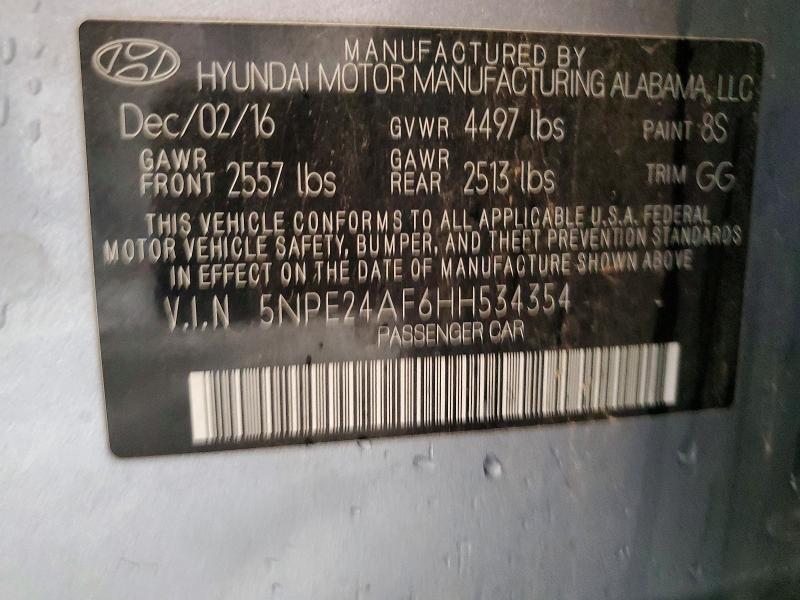 2017 Hyundai Sonata მანქანა იყიდება აუქციონზე, vin: 5NPE24AF6HH534354, აუქციონის ნომერი: 54859466