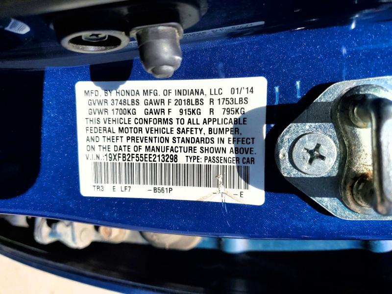 2014 Honda Civic მანქანა იყიდება აუქციონზე, vin: 19XFB2F55EE213298, აუქციონის ნომერი: 55018716