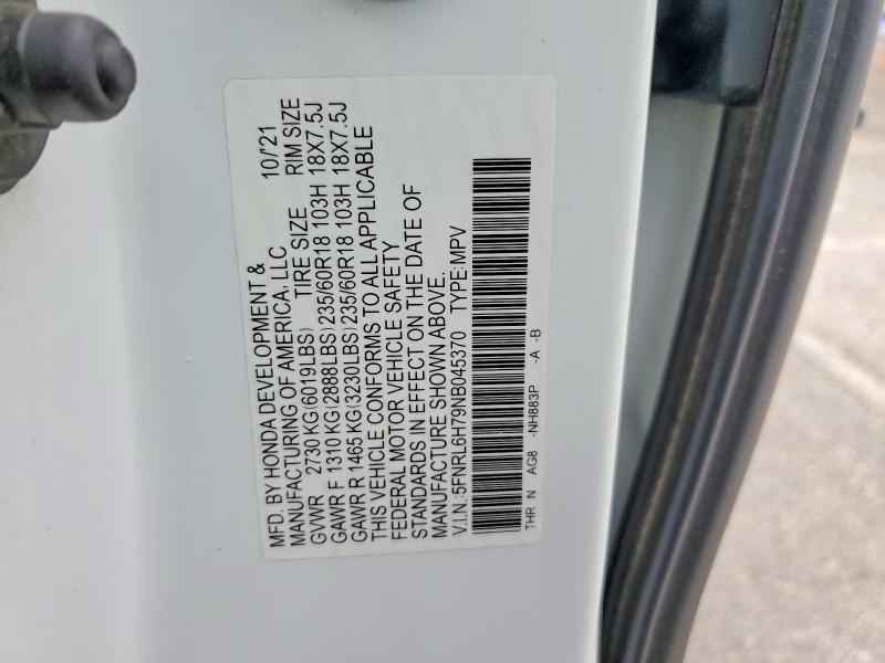 Продаж на аукціоні авто 2022 Honda Odyssey, vin: 5FNRL6H79NB045370, номер лоту: 52927086