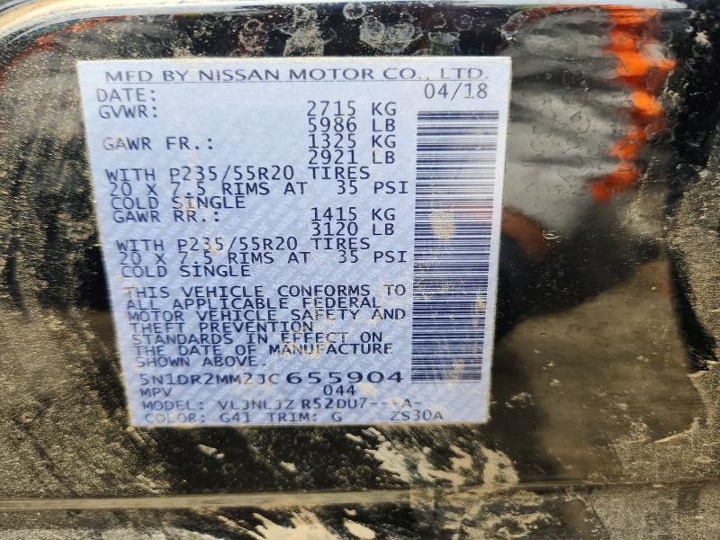 55103786 :رقم المزاد ، 5N1DR2MM2JC655904 vin ، 2018 Nissan Pathfinder مزاد بيع