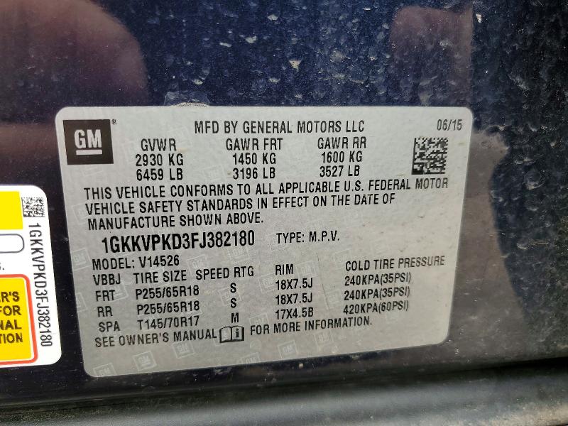 53027726 :رقم المزاد ، 1GKKVPKD3FJ382180 vin ، 2015 Gmc Acadia مزاد بيع
