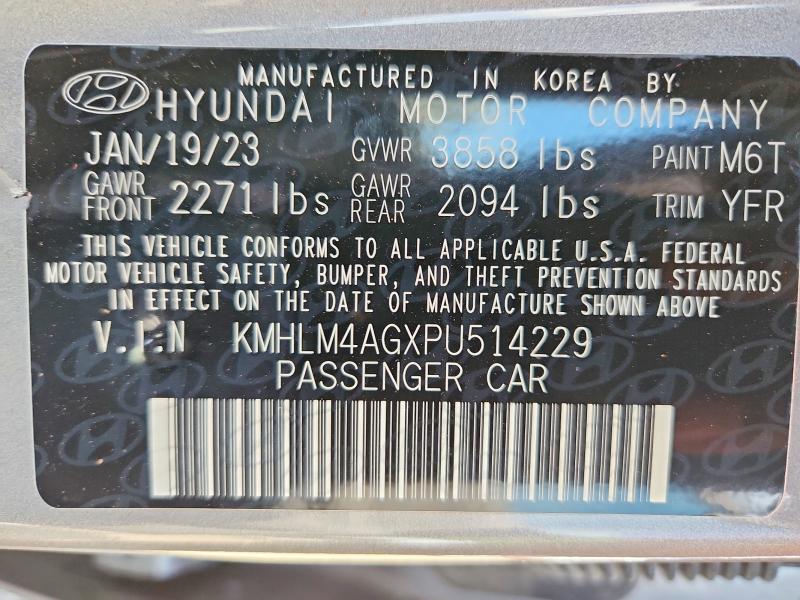 2023 Hyundai Elantra მანქანა იყიდება აუქციონზე, vin: KMHLM4AGXPU514229, აუქციონის ნომერი: 54979306