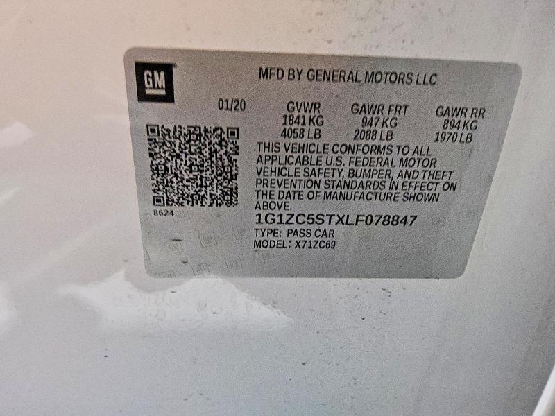 Продаж на аукціоні авто 2020 Chevrolet Malibu, vin: 1G1ZC5STXLF078847, номер лоту: 48124476