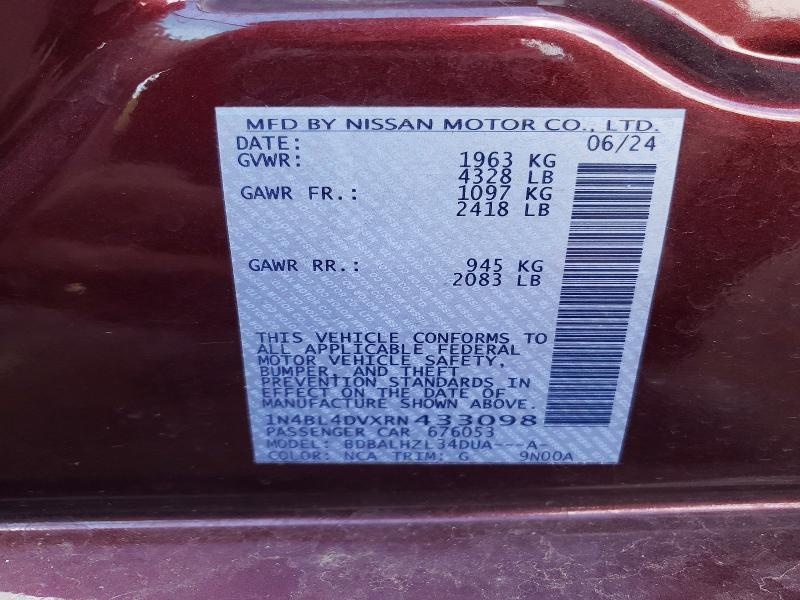 Aukcja sprzedaży 2024 Nissan Altima, vin: 1N4BL4DVXRN433098, numer aukcji: 53294536
