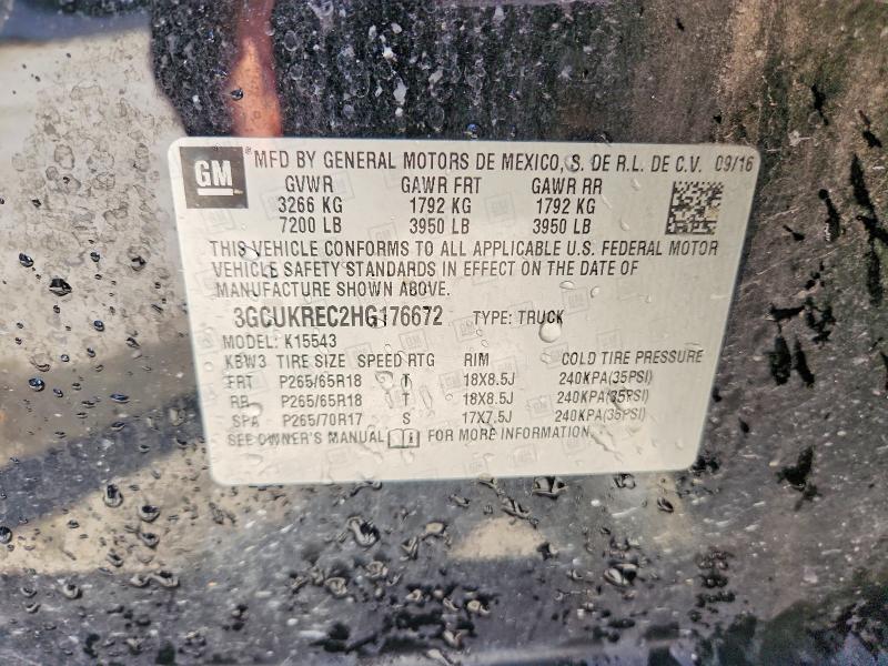 Aukcja sprzedaży 2017 Chevrolet Silverado, vin: 3GCUKREC2HG176672, numer aukcji: 53899996