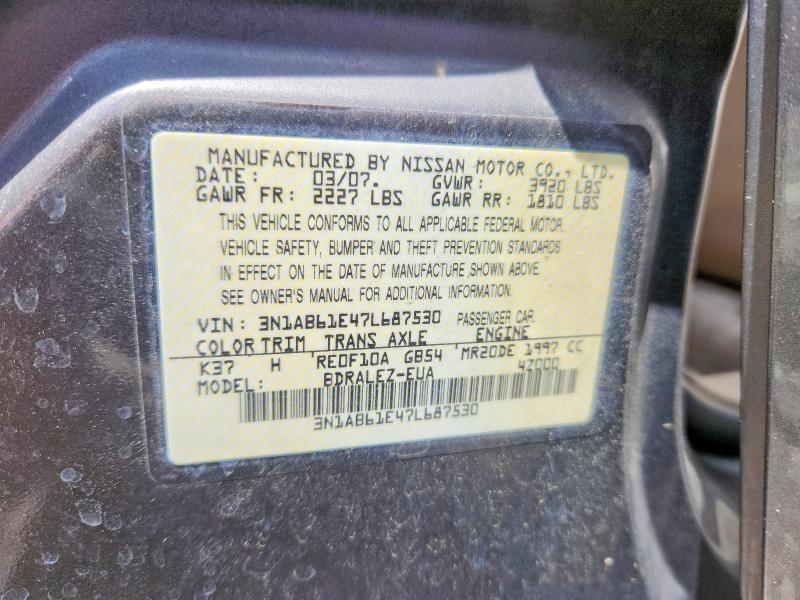 Aukcja sprzedaży 2007 Nissan Sentra, vin: 3N1AB61E47L687530, numer aukcji: 52842246
