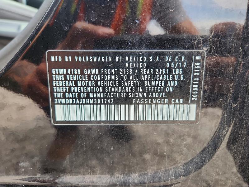 2017 Volkswagen Jetta მანქანა იყიდება აუქციონზე, vin: 3VWDB7AJXHM391742, აუქციონის ნომერი: 53388676